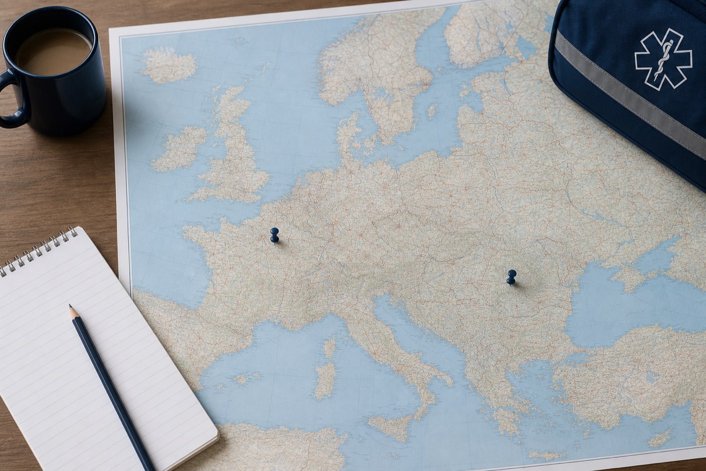 Hartă de traseu european cu puncte de preluare și predare