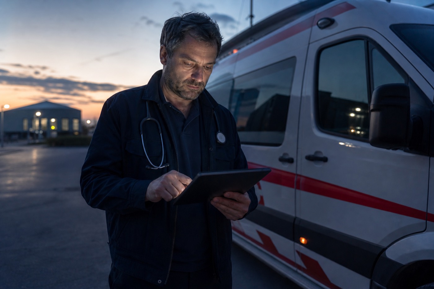 Medic pregătind un plan de transport medical